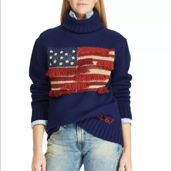 Polo Ralph Lauren American flag fringe sweater NWT
